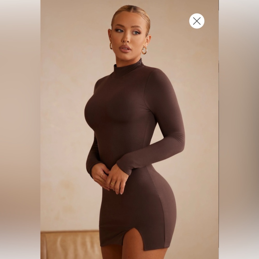 Oh Polly chocolate mini dress long sleeves